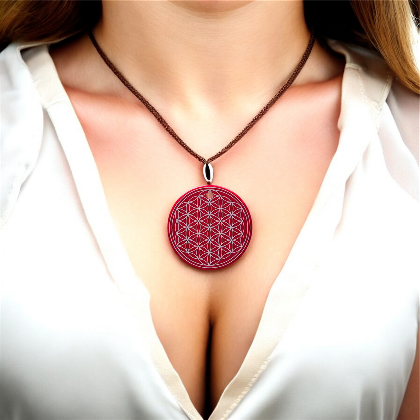 Anhänger „Blume des Lebens“ mit elektromagnetischer Strahlung – rot